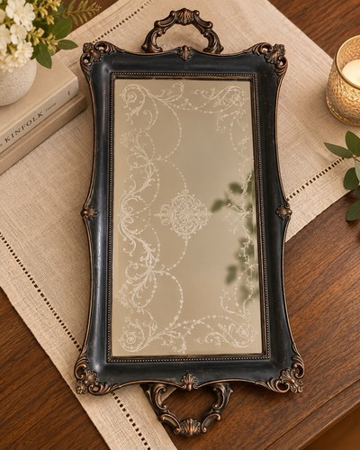 Vintage black ornate mirror - vintage,